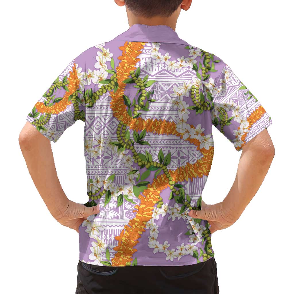 Aloha Festive Hawaii Family Matching Puletasi and Hawaiian Shirt Mokihana - Maile and Ilima on Lilac - Polynesian Pride