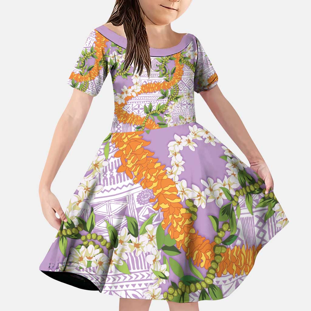 Aloha Festive Hawaii Family Matching Puletasi and Hawaiian Shirt Mokihana - Maile and Ilima on Lilac - Polynesian Pride