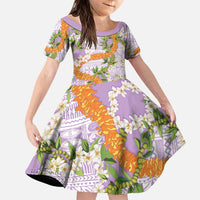 Aloha Festive Hawaii Family Matching Puletasi and Hawaiian Shirt Mokihana - Maile and Ilima on Lilac - Polynesian Pride