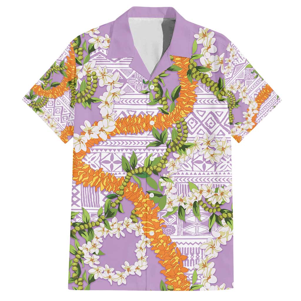 Aloha Festive Hawaii Family Matching Puletasi and Hawaiian Shirt Mokihana - Maile and Ilima on Lilac - Polynesian Pride