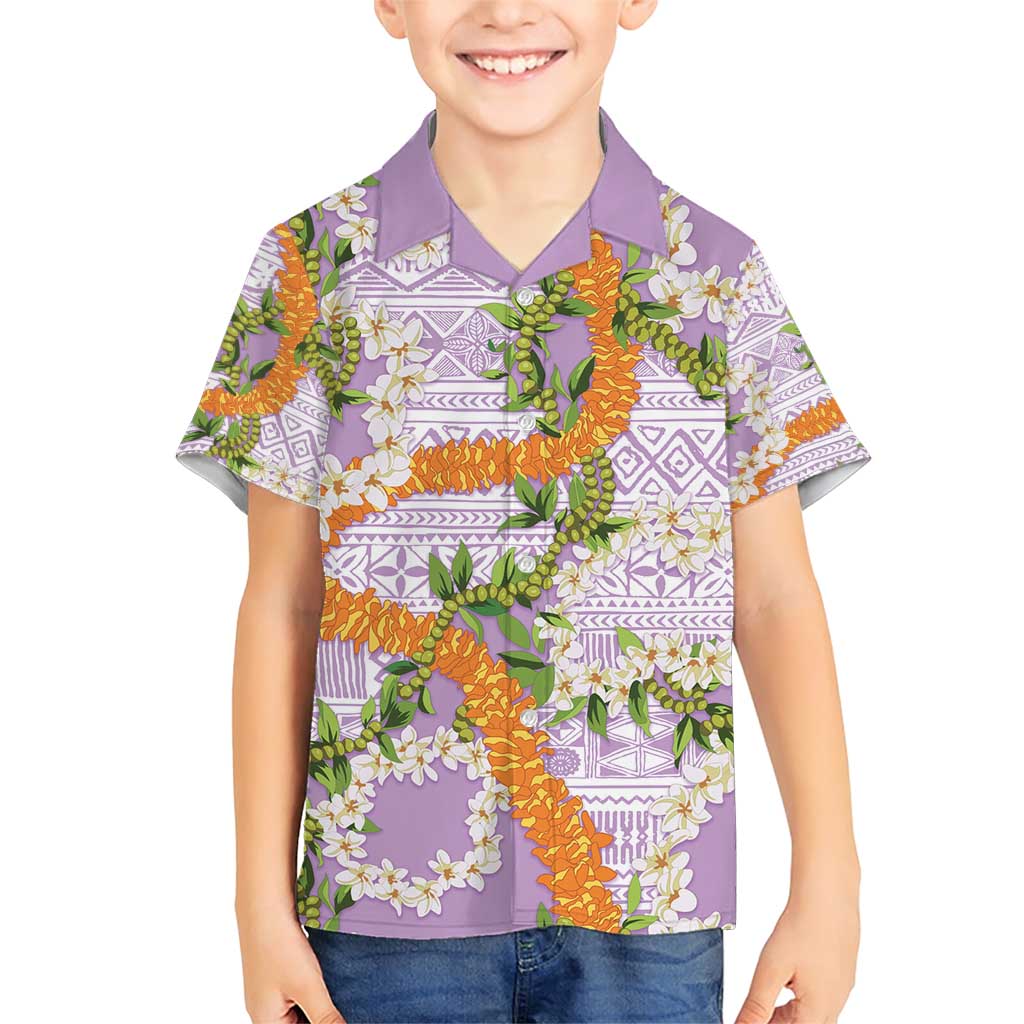 Aloha Festive Hawaii Family Matching Short Sleeve Bodycon Dress and Hawaiian Shirt Mokihana - Maile and Ilima on Lilac - Polynesian Pride