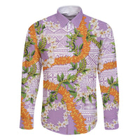 Aloha Festive Hawaii Family Matching Summer Maxi Dress and Hawaiian Shirt Mokihana - Maile and Ilima on Lilac - Polynesian Pride
