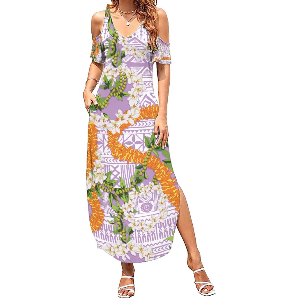Aloha Festive Hawaii Family Matching Summer Maxi Dress and Hawaiian Shirt Mokihana - Maile and Ilima on Lilac - Polynesian Pride