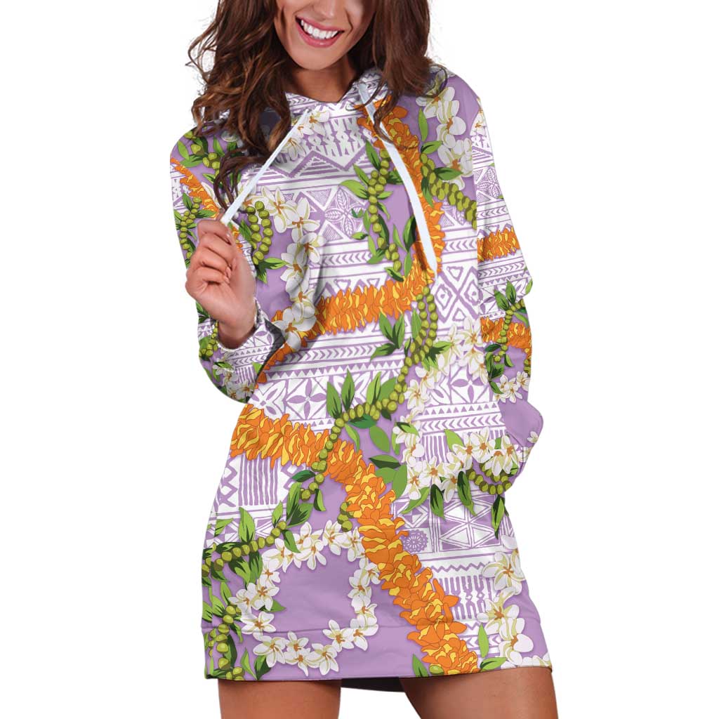 Aloha Festive Hawaii Hoodie Dress Mokihana - Maile and Ilima on Lilac - Polynesian Pride