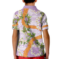 Aloha Festive Hawaii Kid Polo Shirt Mokihana - Maile and Ilima on Lilac - Polynesian Pride