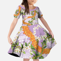 Aloha Festive Hawaii Kid Short Sleeve Dress Mokihana - Maile and Ilima on Lilac LT7 KID Lilac - Polynesian Pride