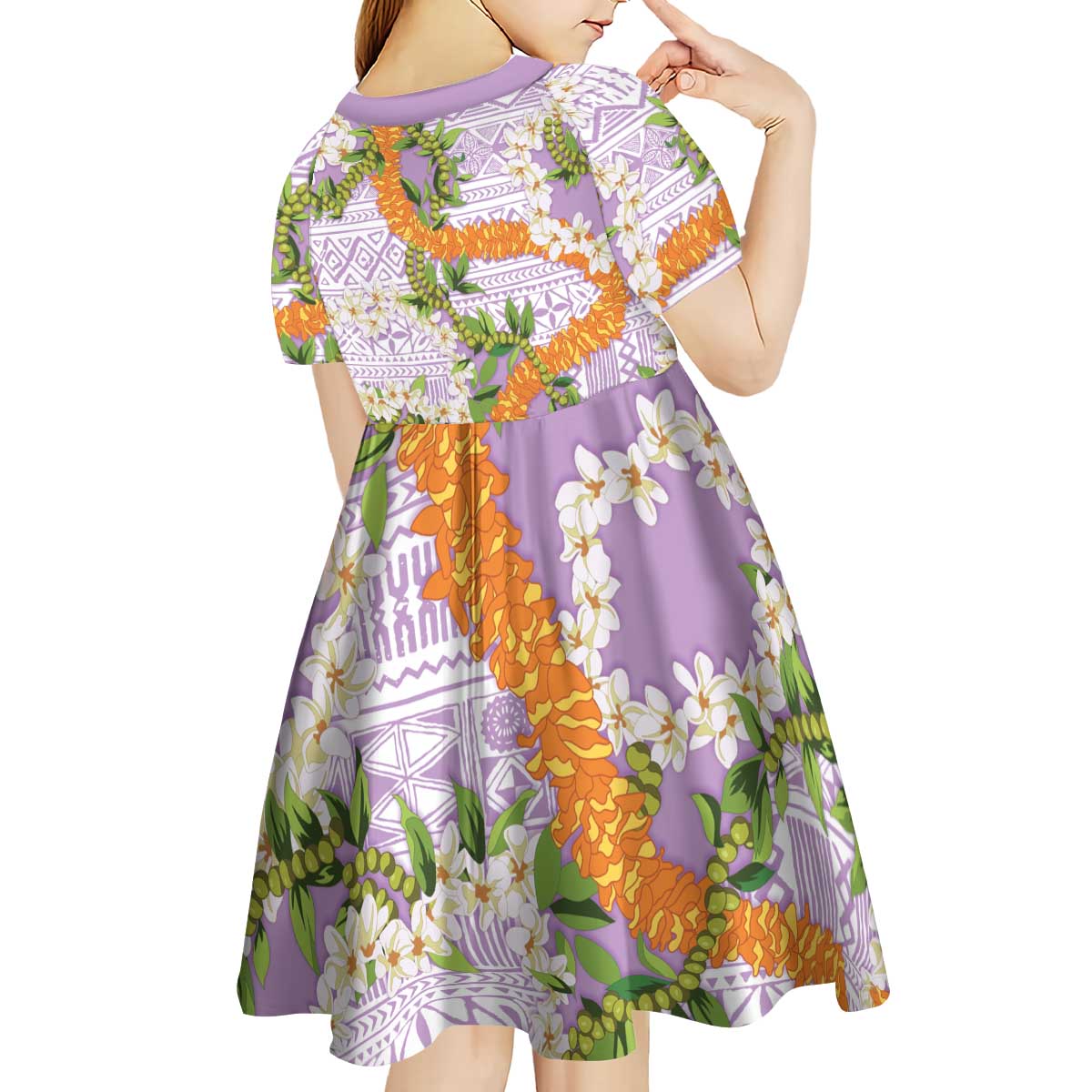 Aloha Festive Hawaii Kid Short Sleeve Dress Mokihana - Maile and Ilima on Lilac LT7 - Polynesian Pride