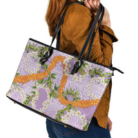 Aloha Festive Hawaii Leather Tote Bag Mokihana - Maile and Ilima on Lilac - Polynesian Pride