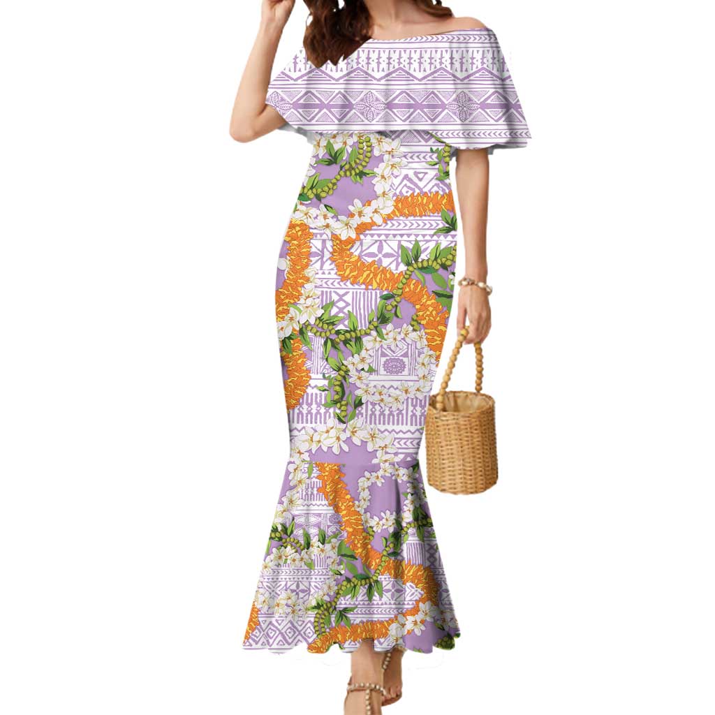 Aloha Festive Hawaii Mermaid Dress Mokihana - Maile and Ilima on Lilac - Polynesian Pride