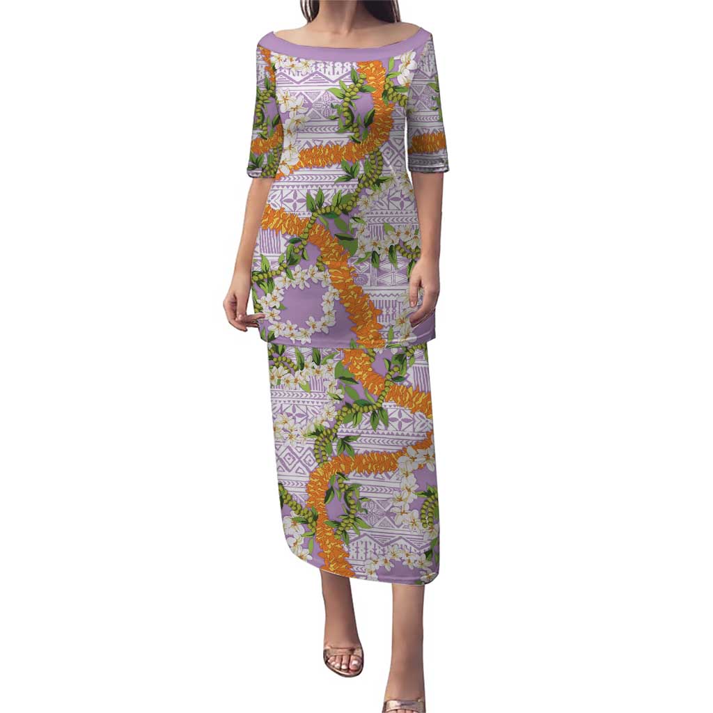 Aloha Festive Hawaii Puletasi Mokihana - Maile and Ilima on Lilac - Polynesian Pride