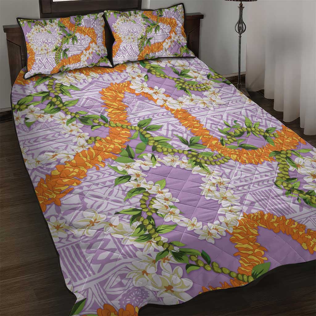 Aloha Festive Hawaii Quilt Bed Set Mokihana - Maile and Ilima on Lilac LT7 Lilac - Polynesian Pride