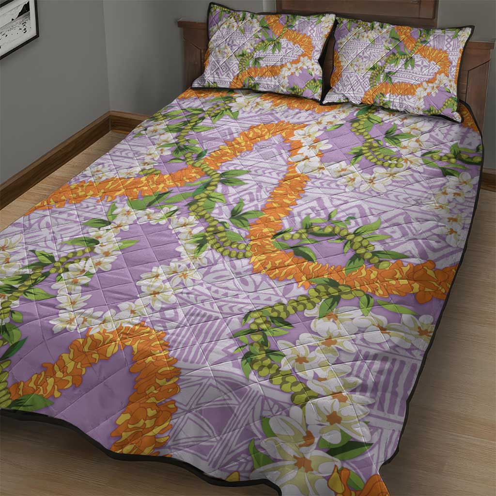 Aloha Festive Hawaii Quilt Bed Set Mokihana - Maile and Ilima on Lilac LT7 - Polynesian Pride