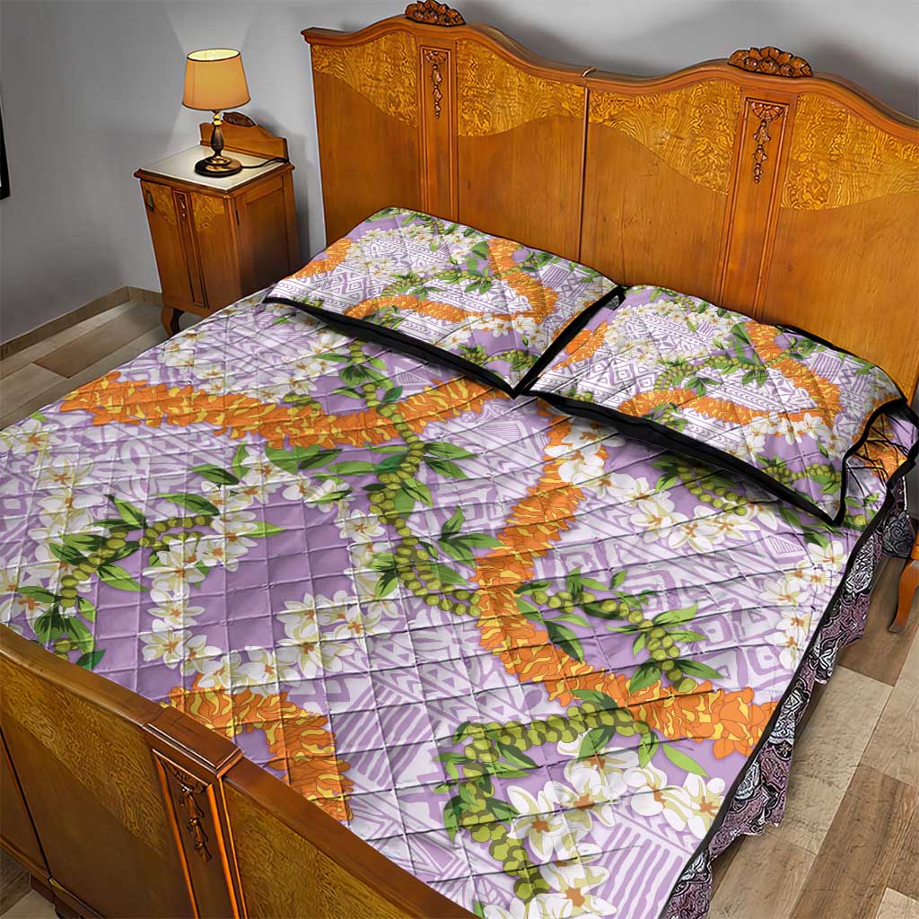 Aloha Festive Hawaii Quilt Bed Set Mokihana - Maile and Ilima on Lilac LT7 - Polynesian Pride
