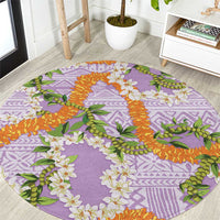 Aloha Festive Hawaii Round Carpet Mokihana - Maile and Ilima on Lilac - Polynesian Pride