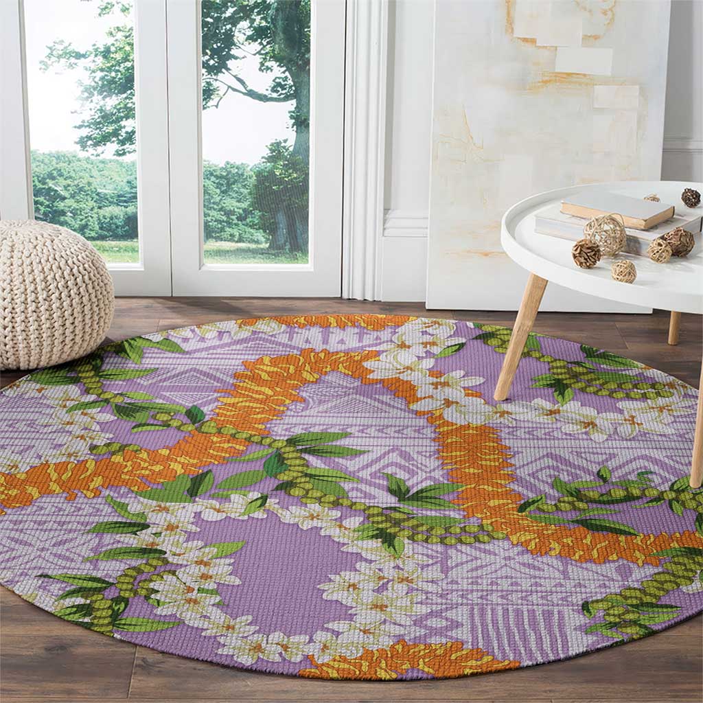 Aloha Festive Hawaii Round Carpet Mokihana - Maile and Ilima on Lilac - Polynesian Pride