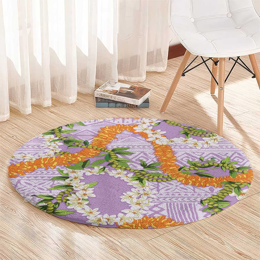 Aloha Festive Hawaii Round Carpet Mokihana - Maile and Ilima on Lilac - Polynesian Pride