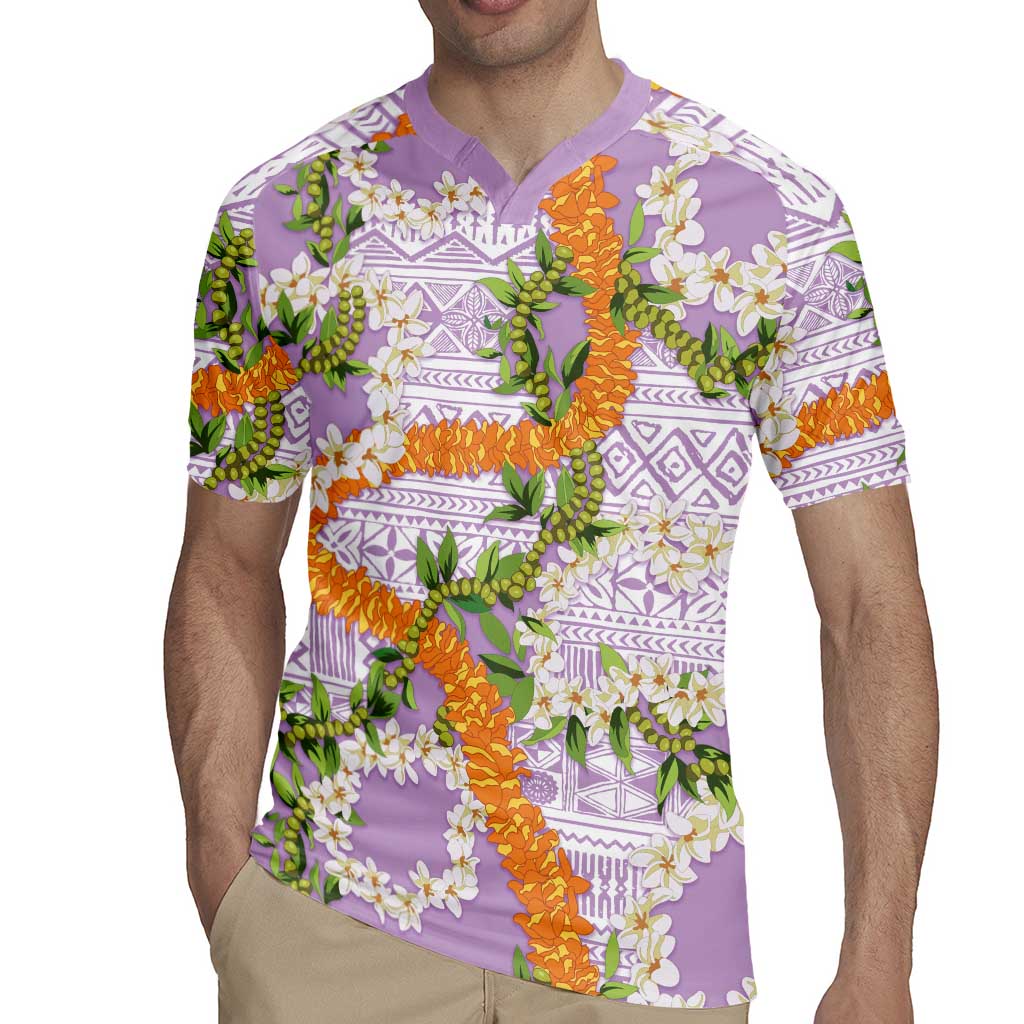 Aloha Festive Hawaii Rugby Jersey Mokihana - Maile and Ilima on Lilac LT7 - Polynesian Pride