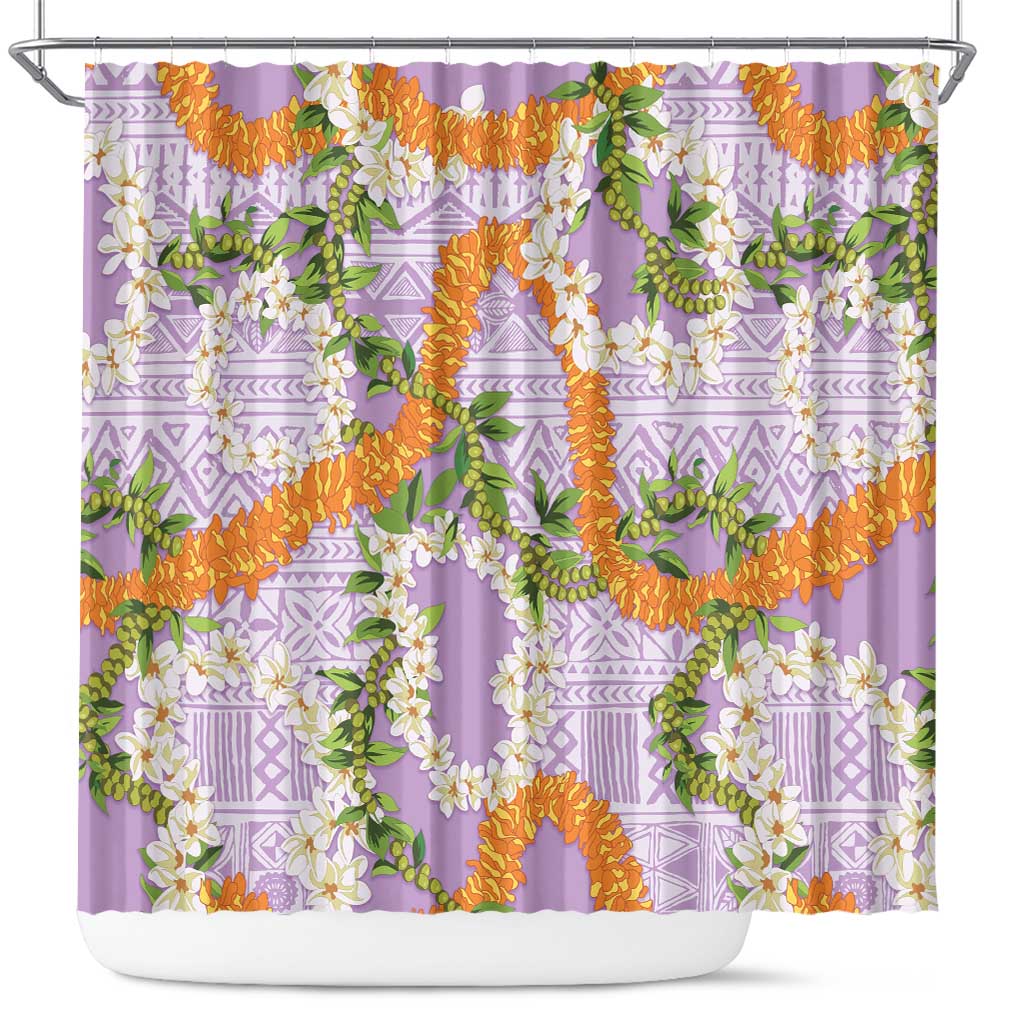 Aloha Festive Hawaii Shower Curtain Mokihana - Maile and Ilima on Lilac - Polynesian Pride