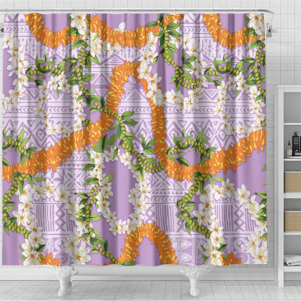 Aloha Festive Hawaii Shower Curtain Mokihana - Maile and Ilima on Lilac - Polynesian Pride