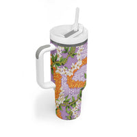 Aloha Festive Hawaii Tumbler With Handle Mokihana - Maile and Ilima on Lilac - Polynesian Pride