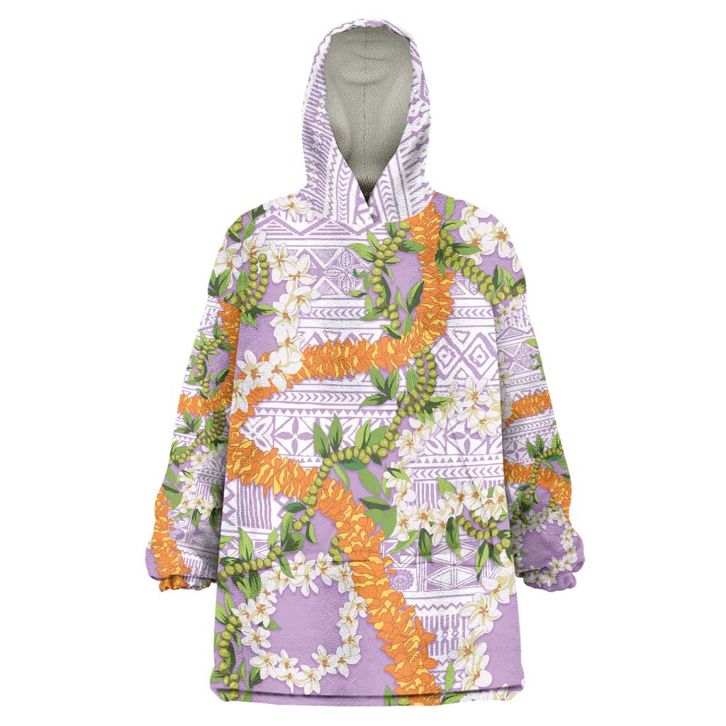 Aloha Festive Hawaii Wearable Blanket Hoodie Mokihana - Maile and Ilima on Lilac - Polynesian Pride