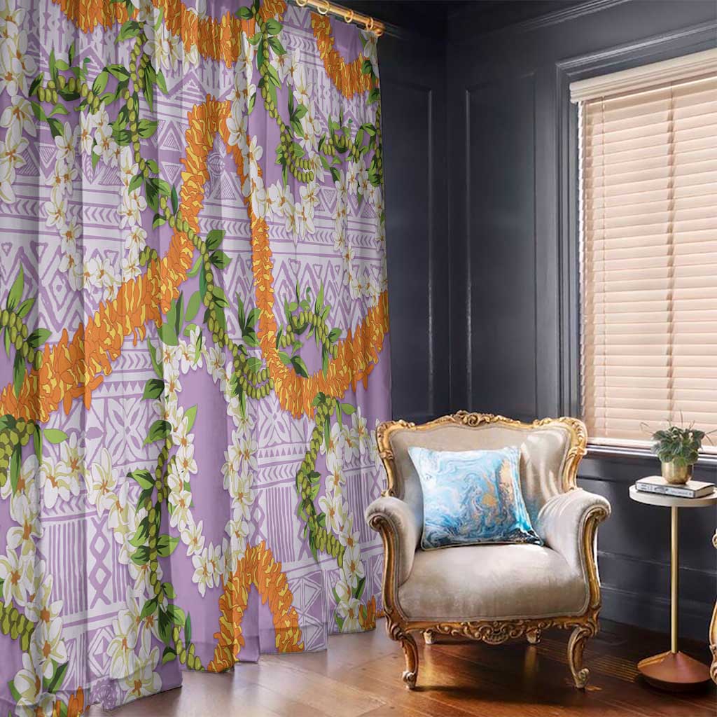 Aloha Festive Hawaii Window Curtain Mokihana - Maile and Ilima on Lilac - Polynesian Pride