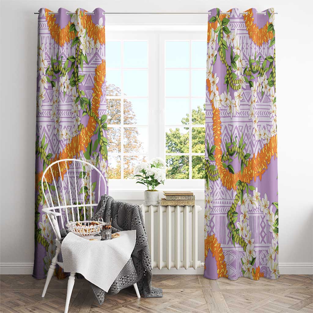 Aloha Festive Hawaii Window Curtain Mokihana - Maile and Ilima on Lilac - Polynesian Pride