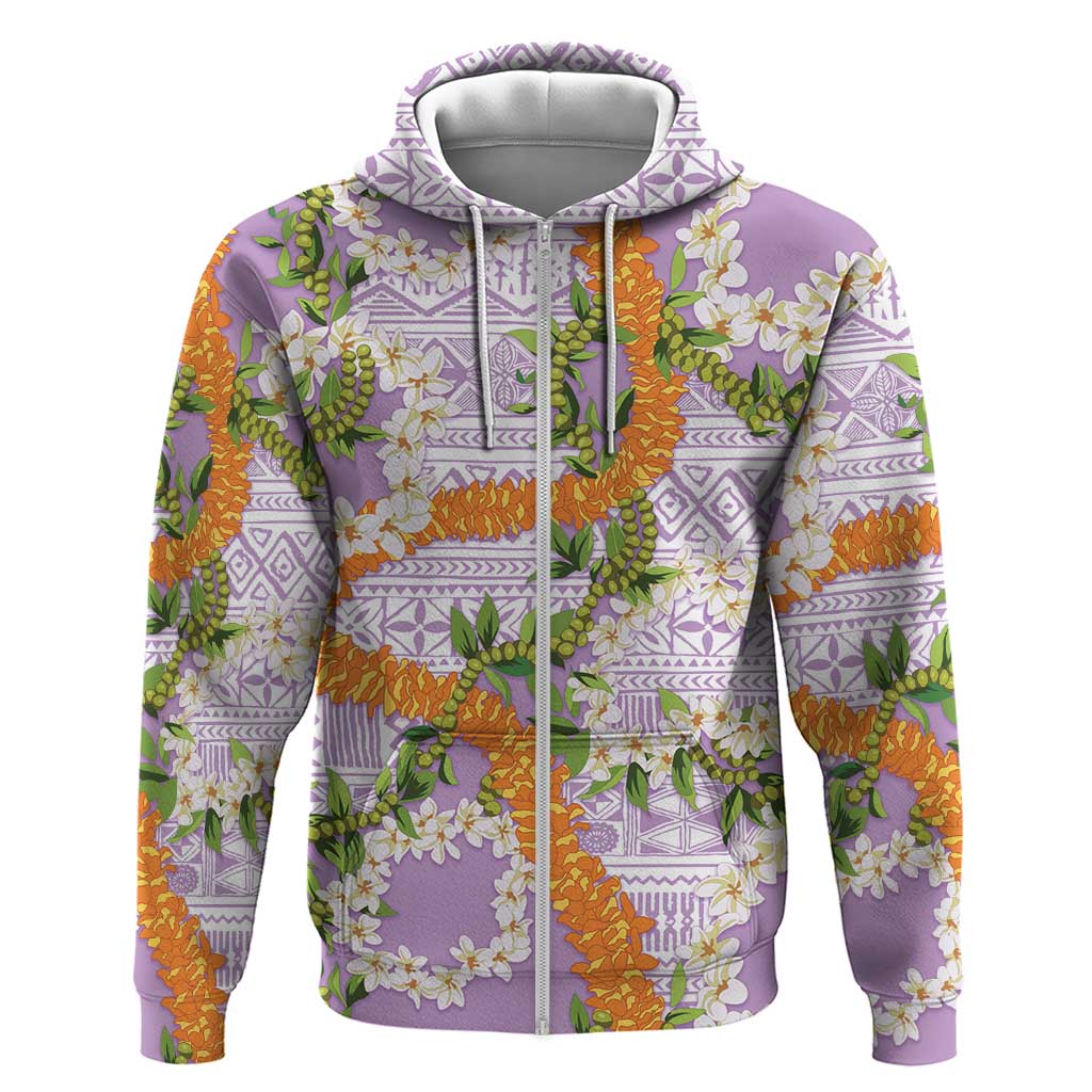 Aloha Festive Hawaii Zip Hoodie Mokihana - Maile and Ilima on Lilac - Polynesian Pride