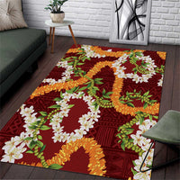 Aloha Festive Hawaii Area Rug Mokihana - Maile and Ilima on Crimson - Polynesian Pride