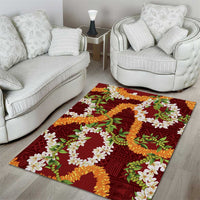 Aloha Festive Hawaii Area Rug Mokihana - Maile and Ilima on Crimson - Polynesian Pride