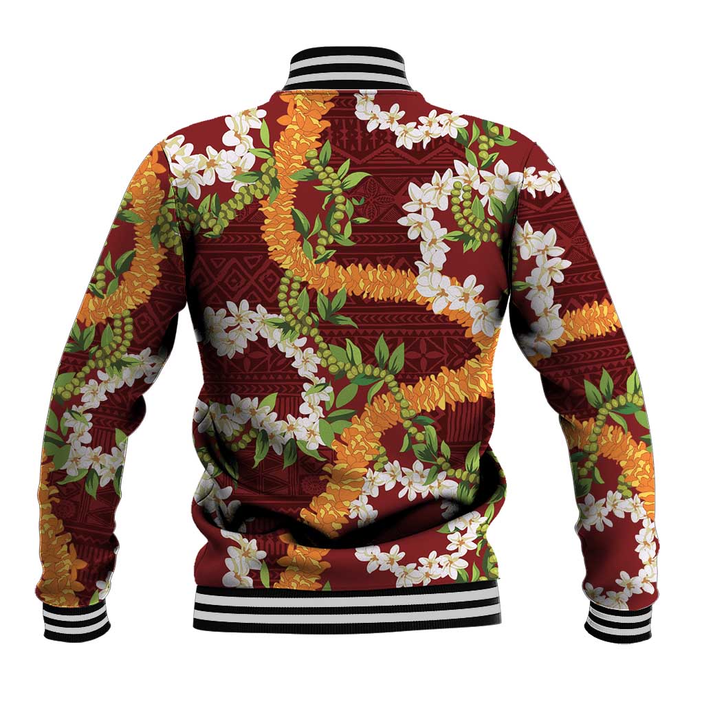 Aloha Festive Hawaii Baseball Jacket Mokihana - Maile and Ilima on Crimson LT7 - Polynesian Pride
