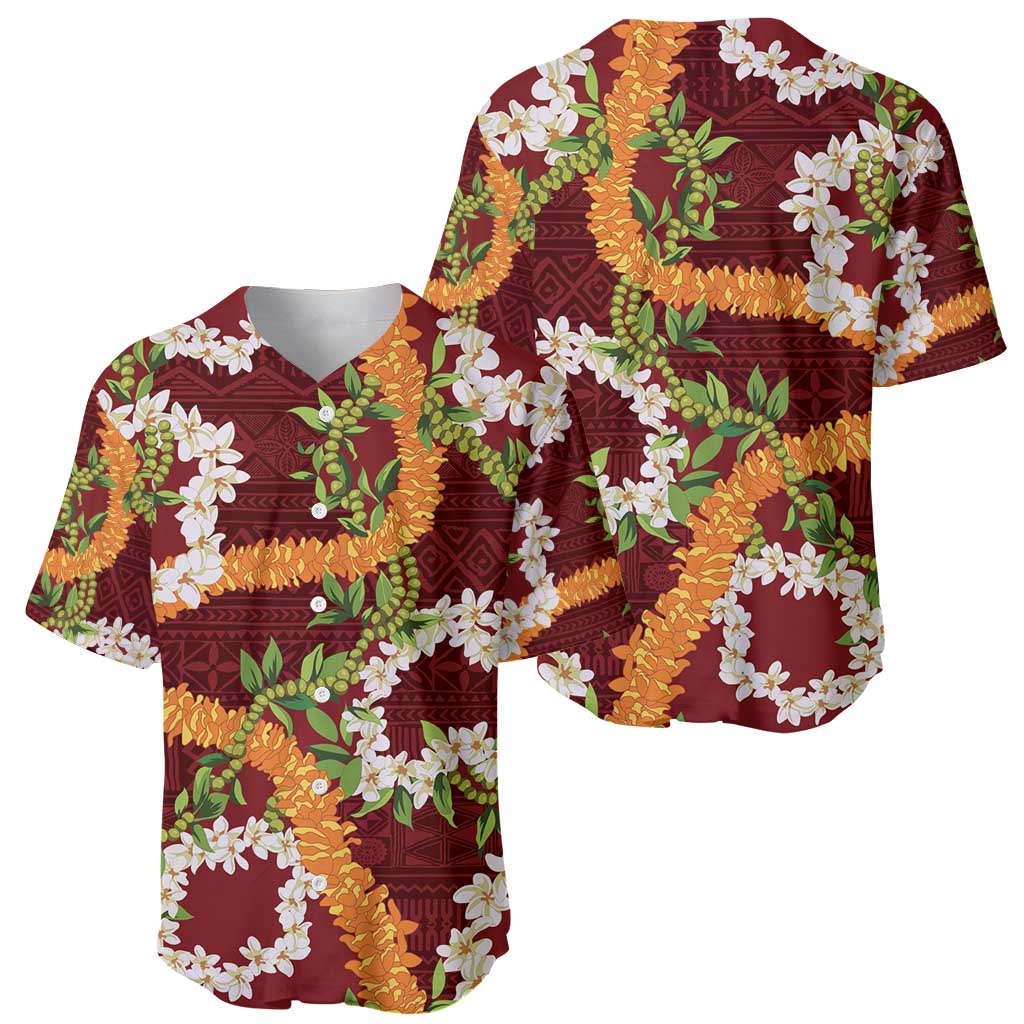 Aloha Festive Hawaii Baseball Jersey Mokihana - Maile and Ilima on Crimson - Polynesian Pride