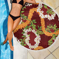 Aloha Festive Hawaii Beach Blanket Mokihana - Maile and Ilima on Crimson - Polynesian Pride