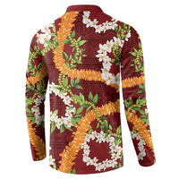 Aloha Festive Hawaii Button Sweatshirt Mokihana - Maile and Ilima on Crimson LT7 - Polynesian Pride