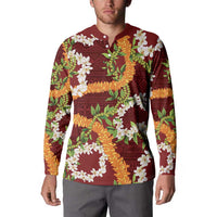 Aloha Festive Hawaii Button Sweatshirt Mokihana - Maile and Ilima on Crimson LT7 - Polynesian Pride