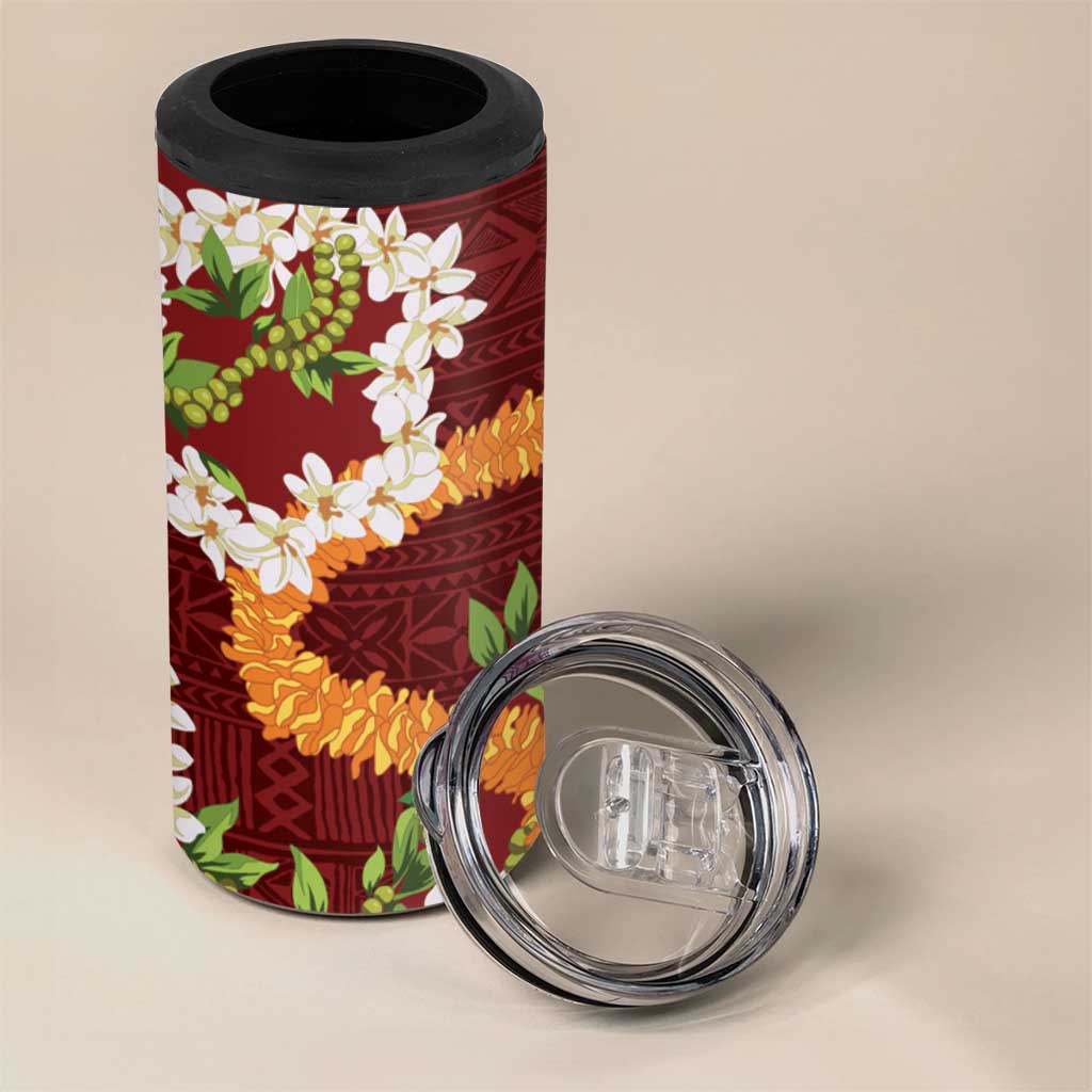 Aloha Festive Hawaii 4 in 1 Can Cooler Tumbler Mokihana - Maile and Ilima on Crimson - Polynesian Pride