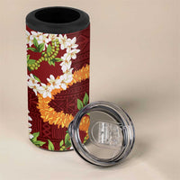 Aloha Festive Hawaii 4 in 1 Can Cooler Tumbler Mokihana - Maile and Ilima on Crimson - Polynesian Pride