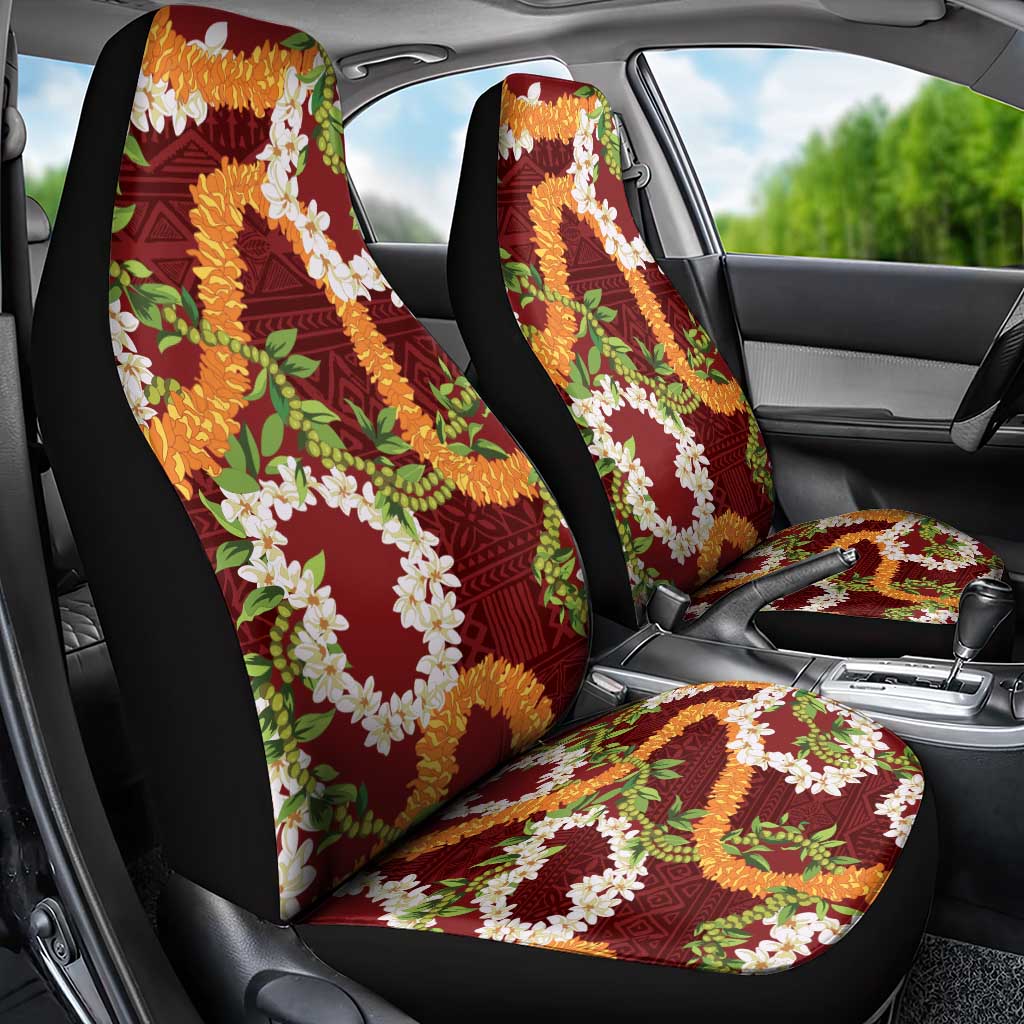 Aloha Festive Hawaii Car Seat Cover Mokihana - Maile and Ilima on Crimson LT7 - Polynesian Pride