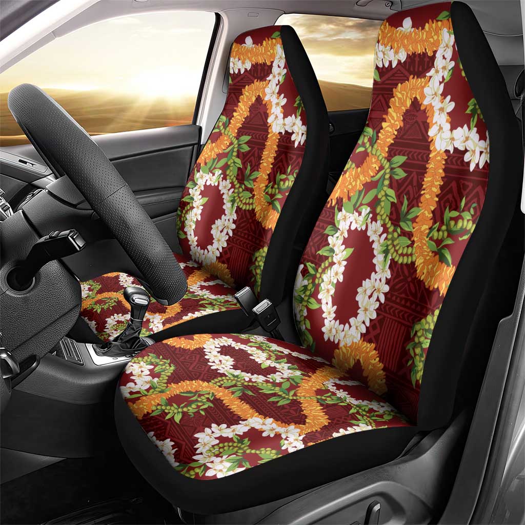 Aloha Festive Hawaii Car Seat Cover Mokihana - Maile and Ilima on Crimson LT7 - Polynesian Pride