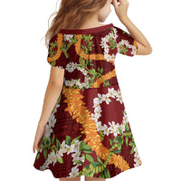 Aloha Festive Hawaii Family Matching Off The Shoulder Long Sleeve Dress and Hawaiian Shirt Mokihana - Maile and Ilima on Crimson - Polynesian Pride