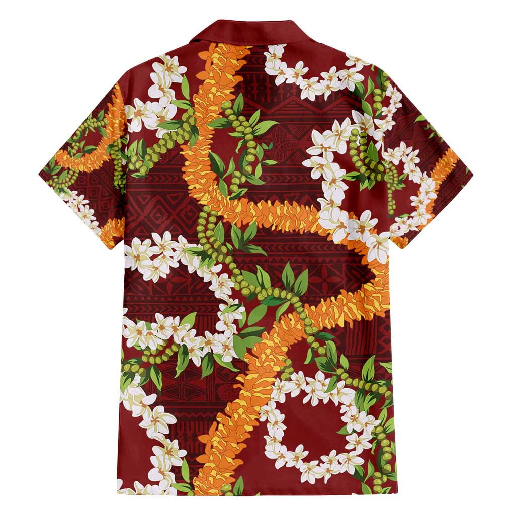Aloha Festive Hawaii Family Matching Off Shoulder Short Dress and Hawaiian Shirt Mokihana - Maile and Ilima on Crimson - Polynesian Pride