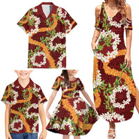 Aloha Festive Hawaii Family Matching Summer Maxi Dress and Hawaiian Shirt Mokihana - Maile and Ilima on Crimson - Polynesian Pride