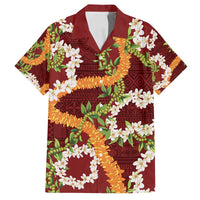 Aloha Festive Hawaii Family Matching Tank Maxi Dress and Hawaiian Shirt Mokihana - Maile and Ilima on Crimson - Polynesian Pride