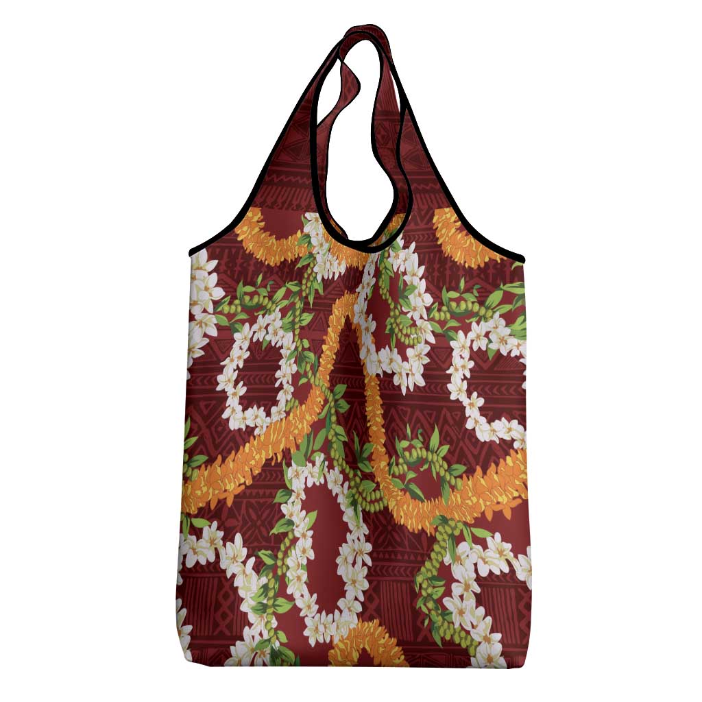 Aloha Festive Hawaii Grocery Bag Mokihana - Maile and Ilima on Crimson - Polynesian Pride