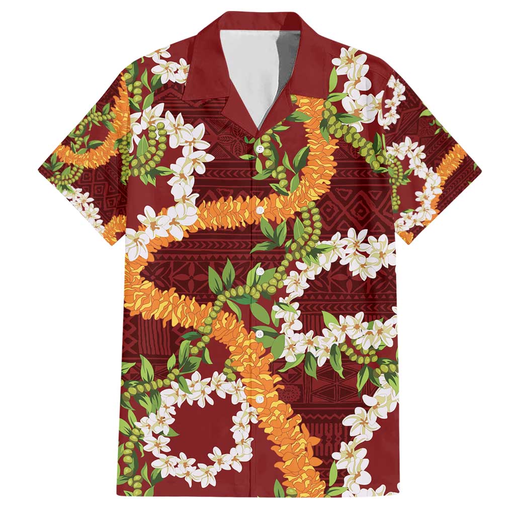 Aloha Festive Hawaii Hawaiian Shirt Mokihana - Maile and Ilima on Crimson - Polynesian Pride