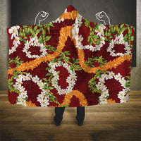 Aloha Festive Hawaii Hooded Blanket Mokihana - Maile and Ilima on Crimson LT7 - Polynesian Pride