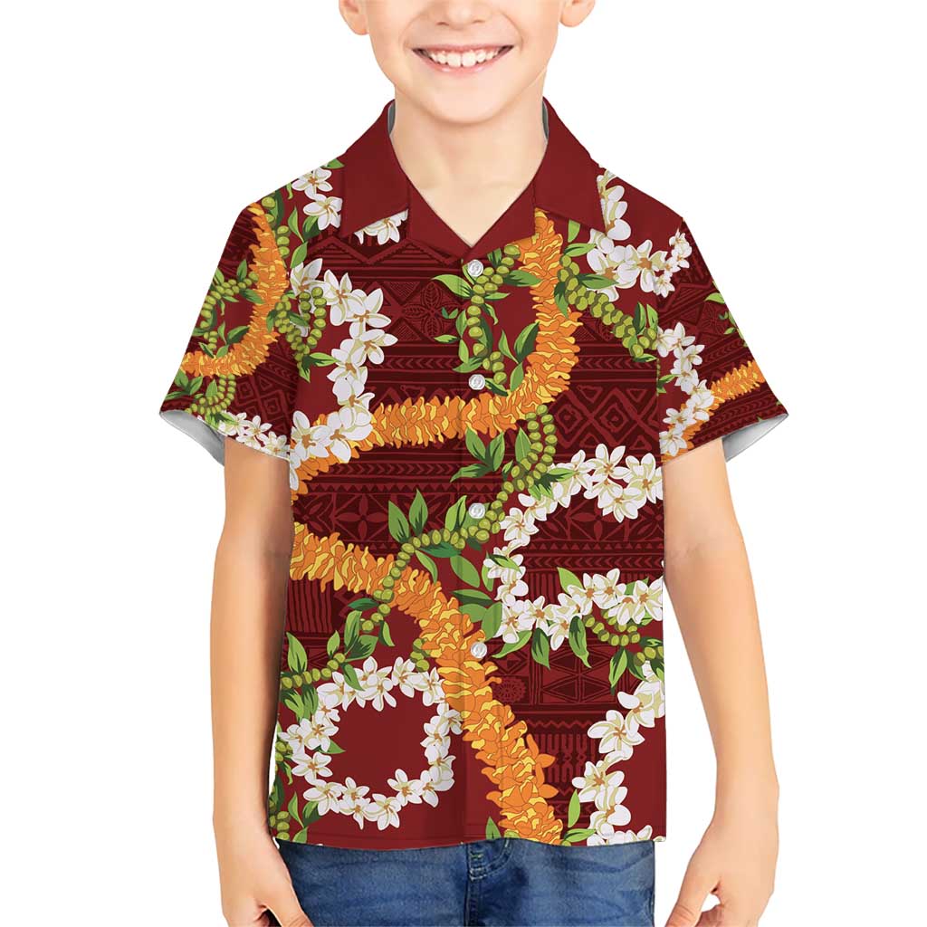 Aloha Festive Hawaii Kid Hawaiian Shirt Mokihana - Maile and Ilima on Crimson LT7 Kid Crimson - Polynesian Pride