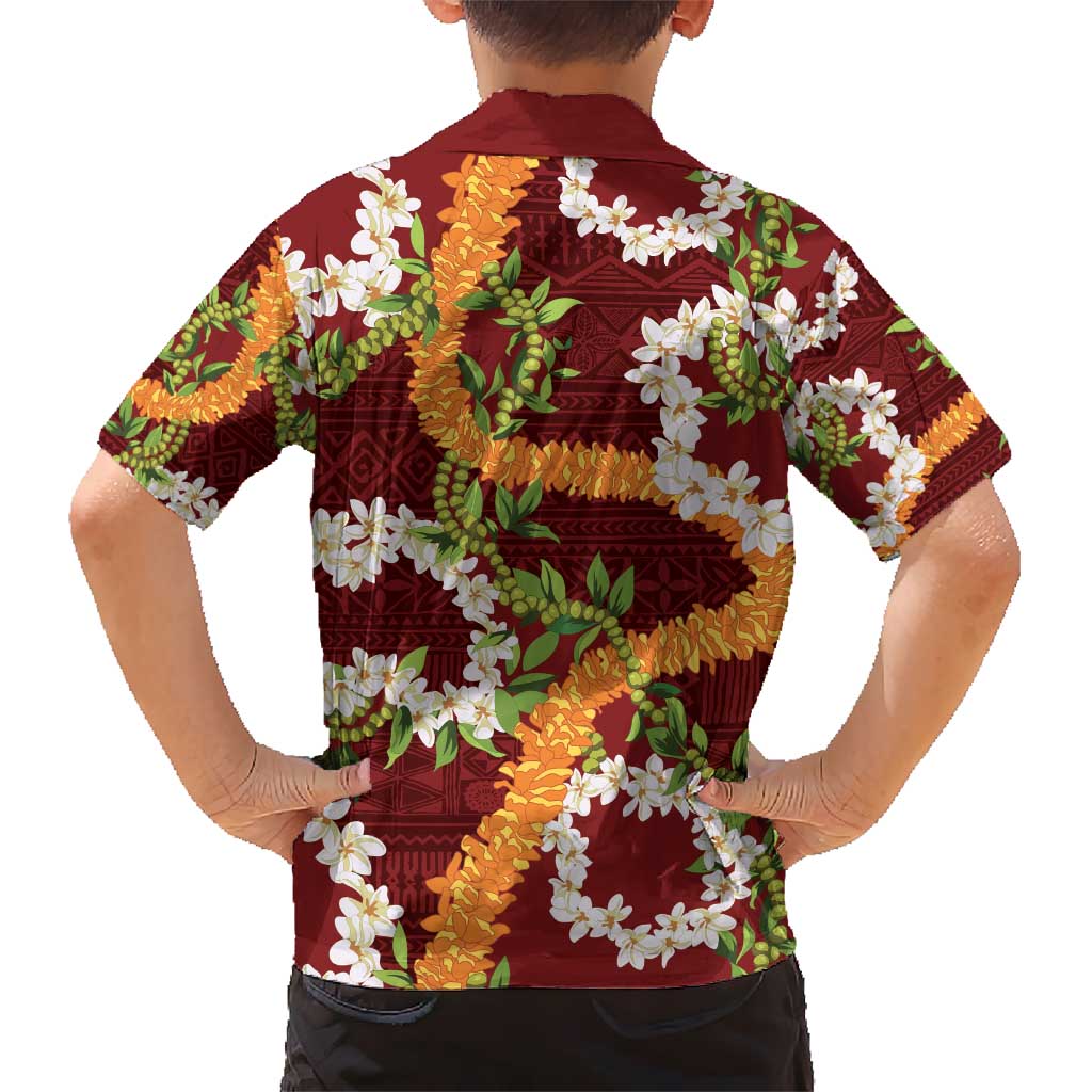 Aloha Festive Hawaii Kid Hawaiian Shirt Mokihana - Maile and Ilima on Crimson LT7 - Polynesian Pride