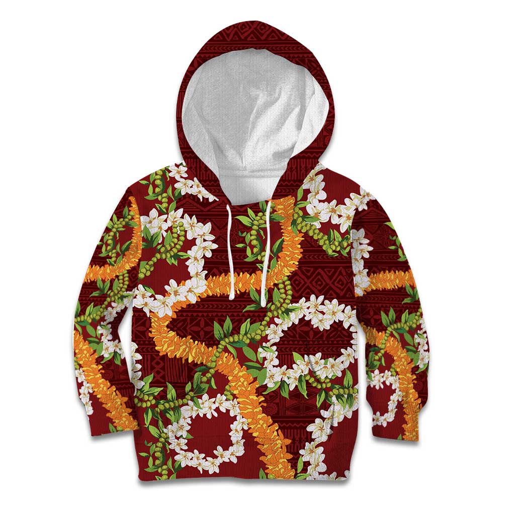 Aloha Festive Hawaii Kid Hoodie Mokihana - Maile and Ilima on Crimson LT7 Hoodie Crimson - Polynesian Pride