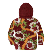 Aloha Festive Hawaii Kid Hoodie Mokihana - Maile and Ilima on Crimson LT7 - Polynesian Pride